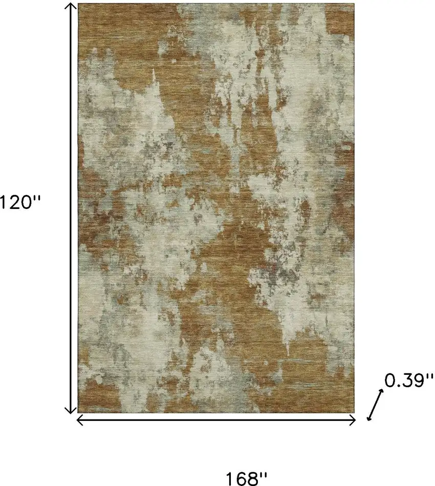 Terra Cotta And Beige Abstract Washable Area Rug With UV Protection Photo 8