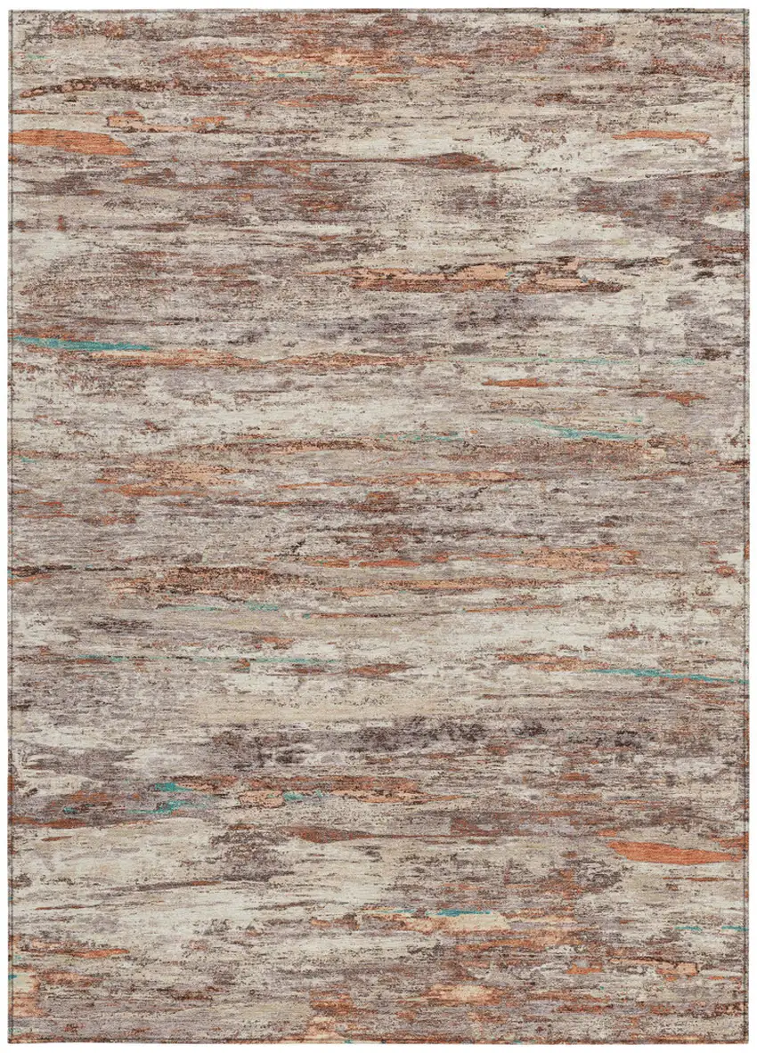 Terra Cotta And Beige Abstract Washable Indoor Outdoor Area Rug Photo 9