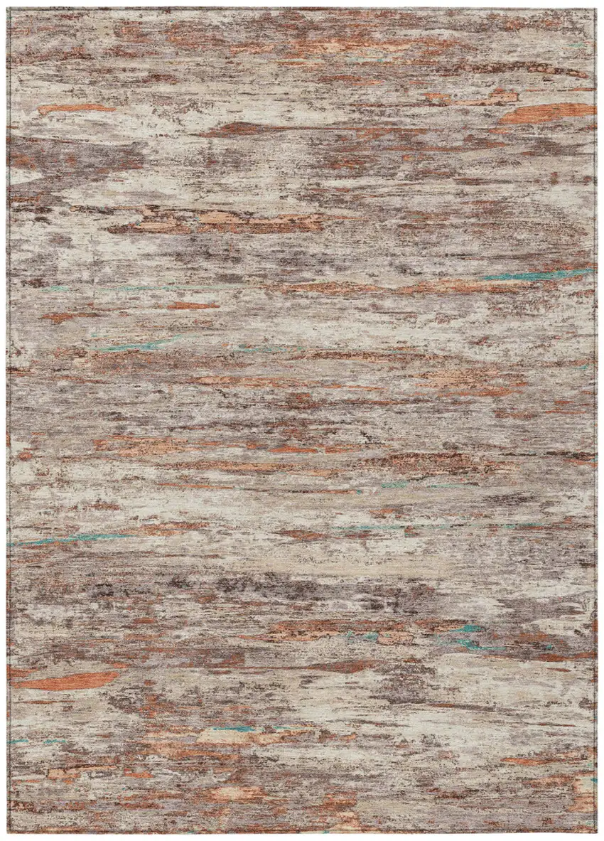 Terra Cotta And Beige Abstract Washable Indoor Outdoor Area Rug Photo 8