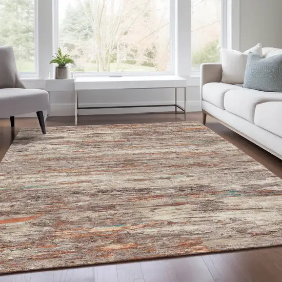 Terra Cotta And Beige Abstract Washable Indoor Outdoor Area Rug Photo 6