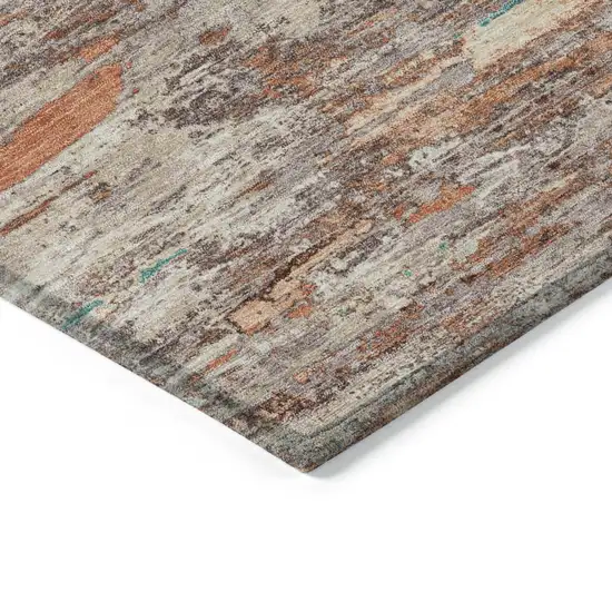 Terra Cotta And Beige Abstract Washable Indoor Outdoor Area Rug Photo 6