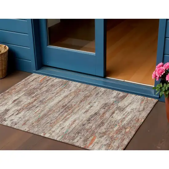 Terra Cotta And Beige Abstract Washable Indoor Outdoor Area Rug Photo 2