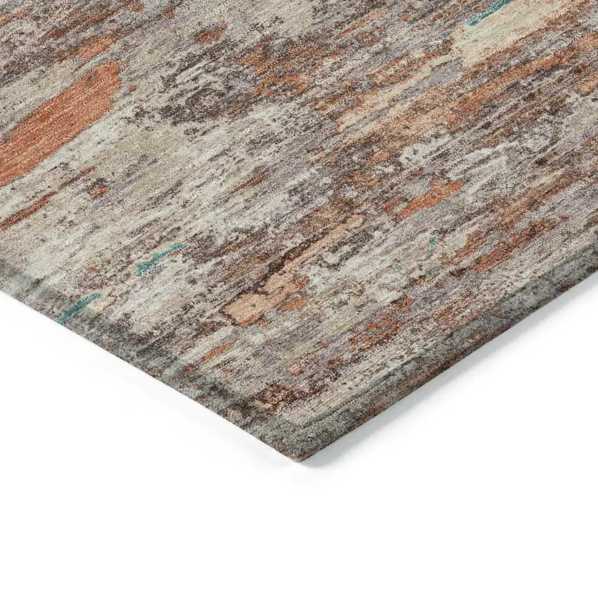 Terra Cotta And Beige Abstract Washable Indoor Outdoor Area Rug Photo 9