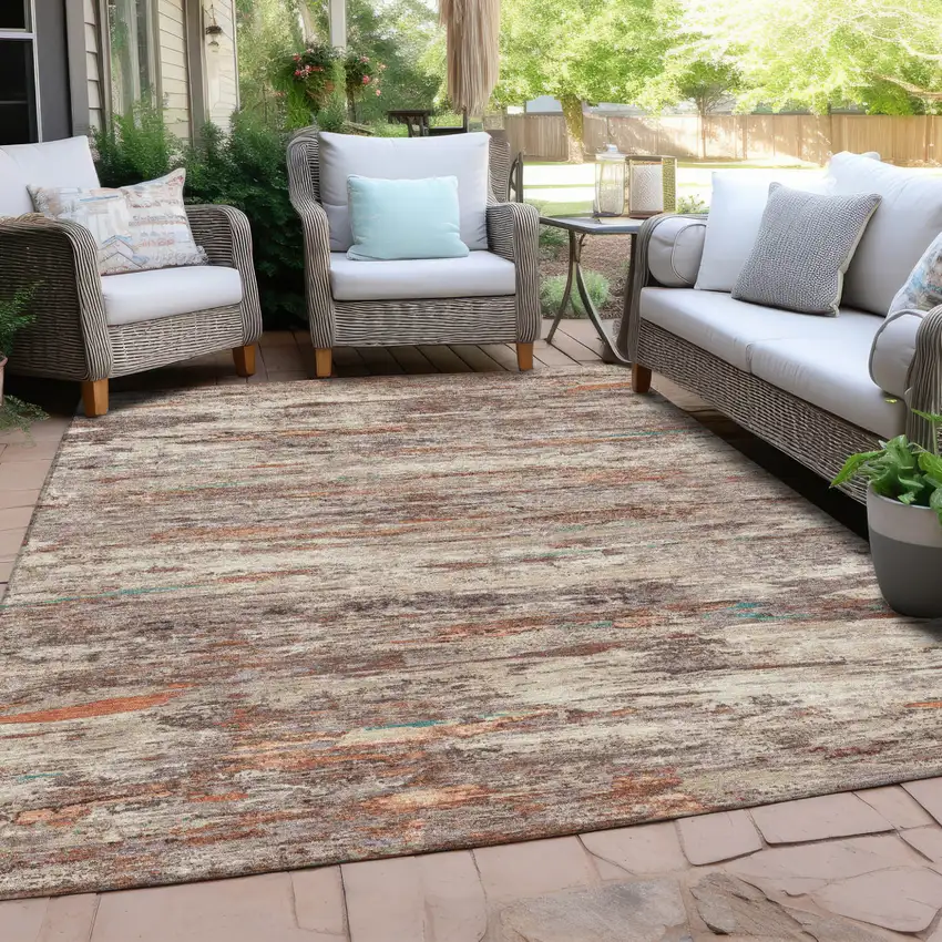 Terra Cotta And Beige Abstract Washable Indoor Outdoor Area Rug Photo 4