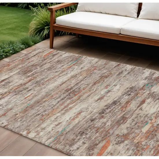 Terra Cotta And Beige Abstract Washable Indoor Outdoor Area Rug Photo 2