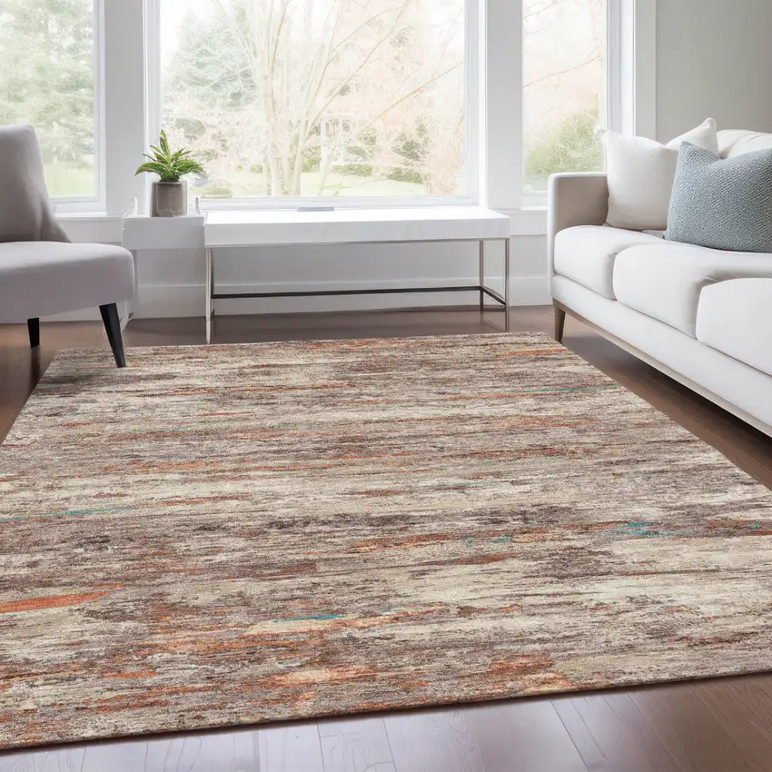 Terra Cotta And Beige Abstract Washable Indoor Outdoor Area Rug Photo 5