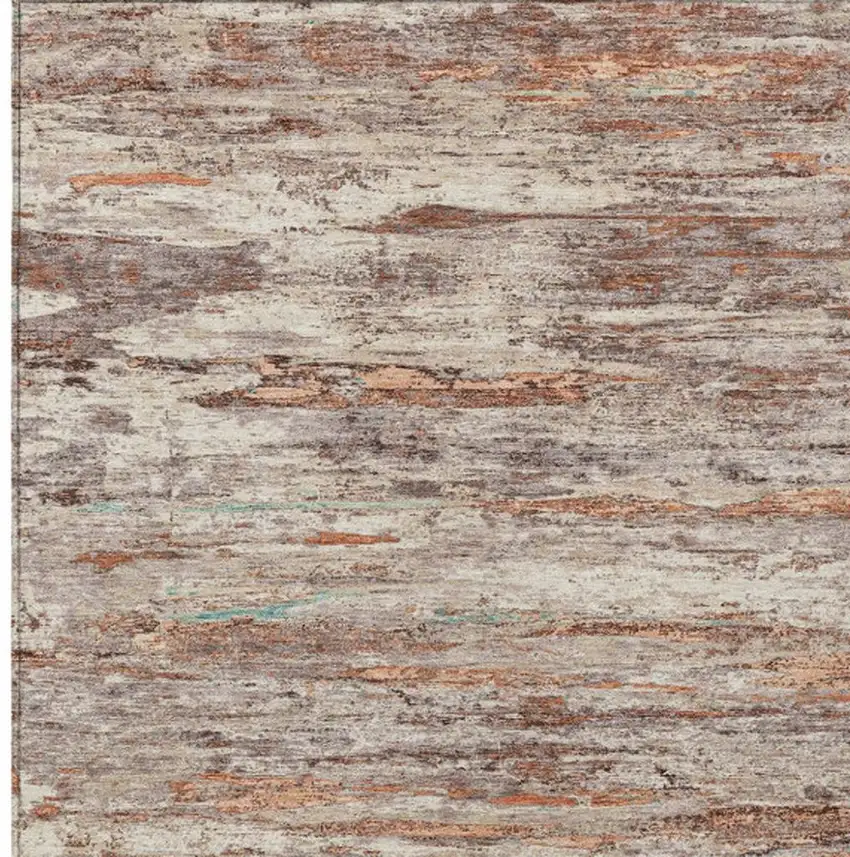 Terra Cotta And Beige Abstract Washable Indoor Outdoor Area Rug Photo 9