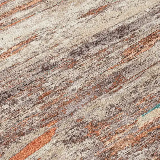 Terra Cotta And Beige Abstract Washable Indoor Outdoor Area Rug Photo 7