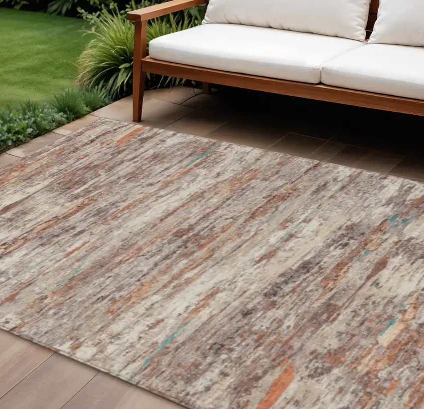 Terra Cotta And Beige Abstract Washable Indoor Outdoor Area Rug Photo 2