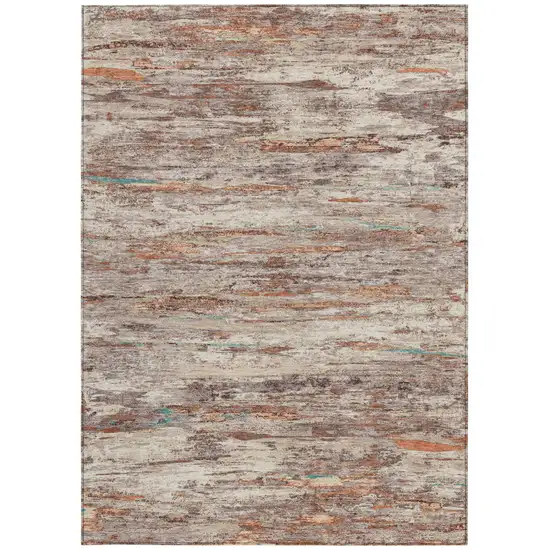 Terra Cotta And Beige Abstract Washable Indoor Outdoor Area Rug Photo 9