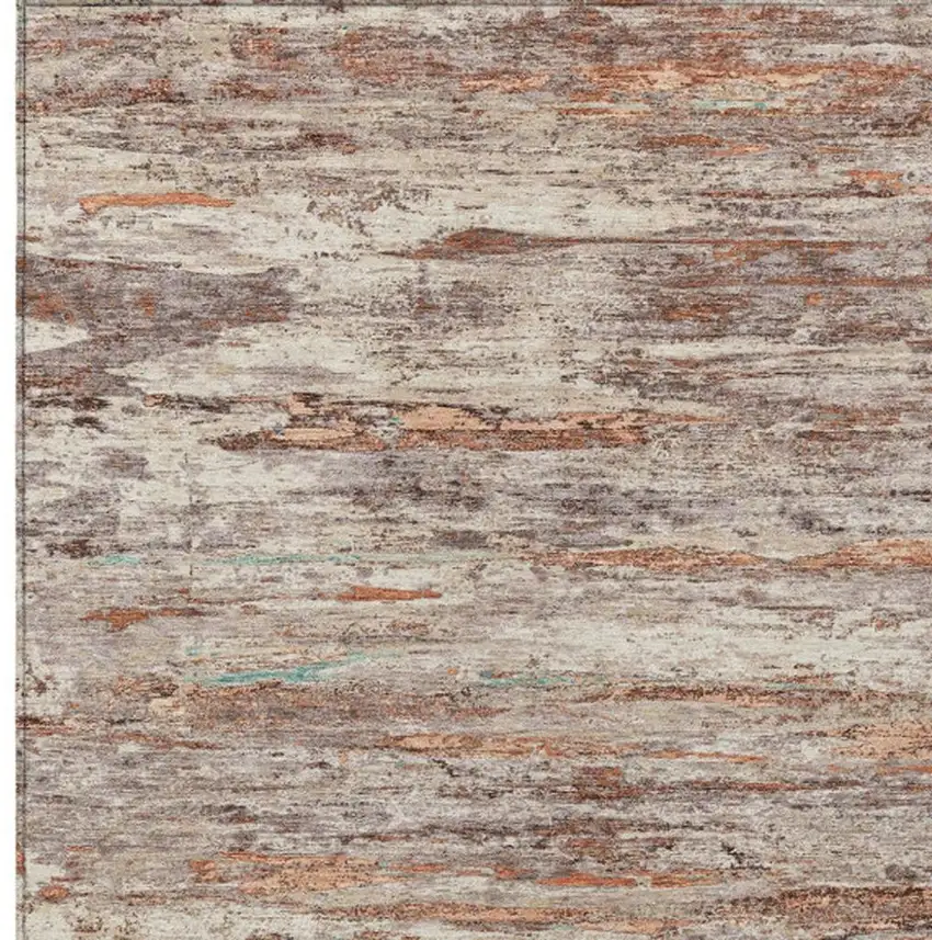 Terra Cotta And Beige Abstract Washable Indoor Outdoor Area Rug Photo 1