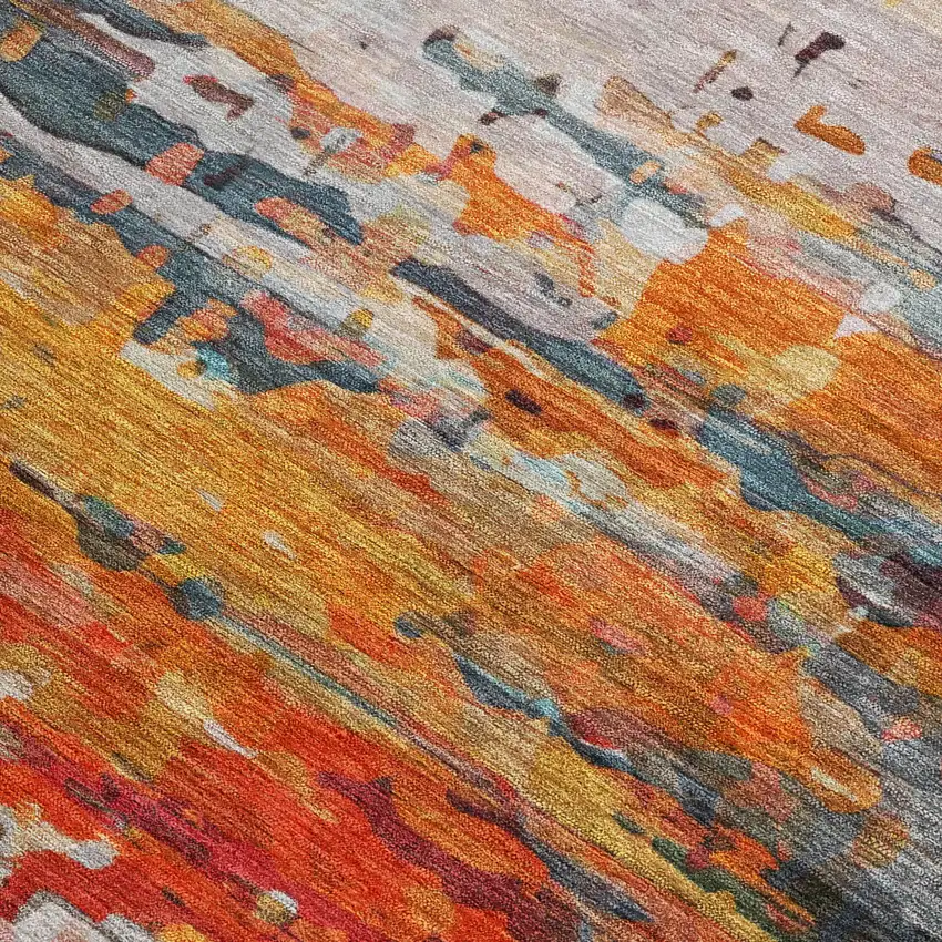 Terra Cotta And Beige Abstract Washable Indoor Outdoor Area Rug Photo 4