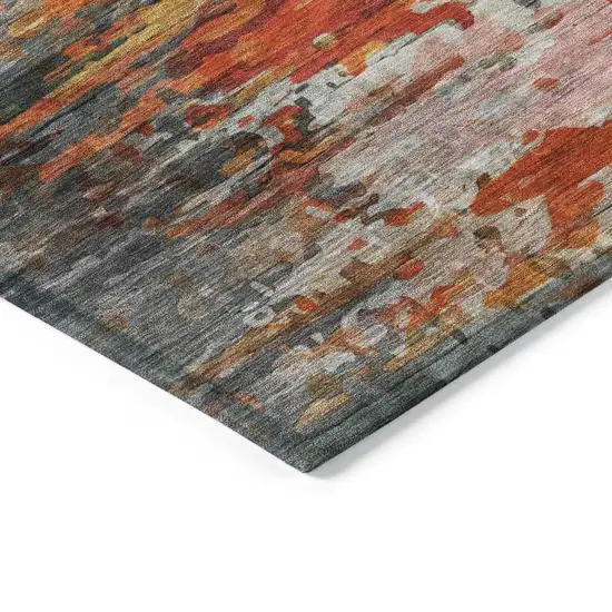 Terra Cotta And Beige Abstract Washable Indoor Outdoor Area Rug Photo 6