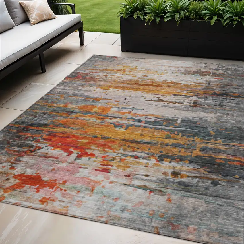 Terra Cotta And Beige Abstract Washable Indoor Outdoor Area Rug Photo 2