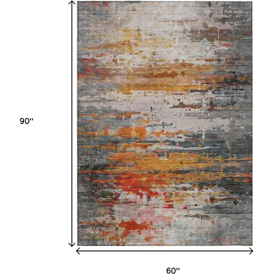 Terra Cotta And Beige Abstract Washable Indoor Outdoor Area Rug Photo 9