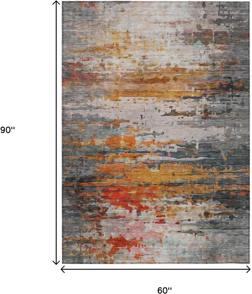 Terra Cotta And Beige Abstract Washable Indoor Outdoor Area Rug Photo 9