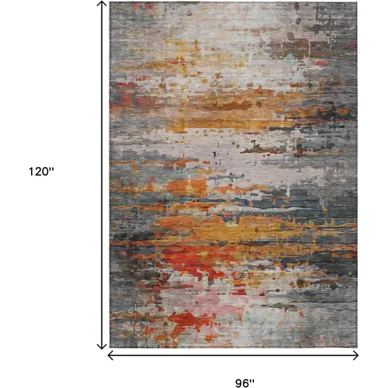Terra Cotta And Beige Abstract Washable Indoor Outdoor Area Rug Photo 9