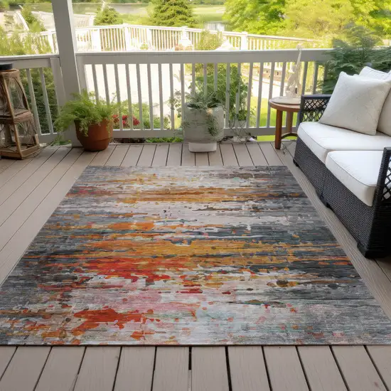 Terra Cotta And Beige Abstract Washable Indoor Outdoor Area Rug Photo 7