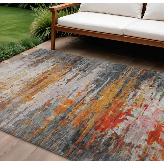 Terra Cotta And Beige Abstract Washable Indoor Outdoor Area Rug Photo 2