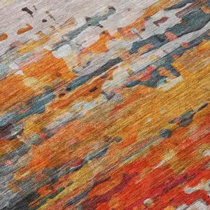 Photo of Terra Cotta And Beige Abstract Washable Indoor Outdoor Area Rug