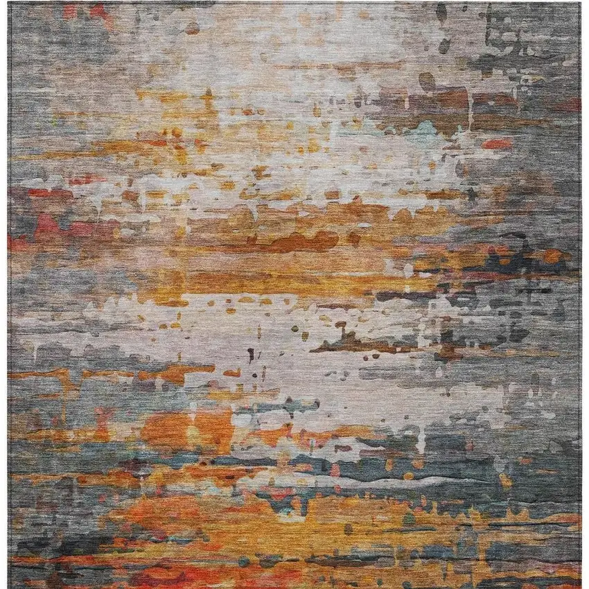 Terra Cotta And Beige Abstract Washable Indoor Outdoor Area Rug Photo 6