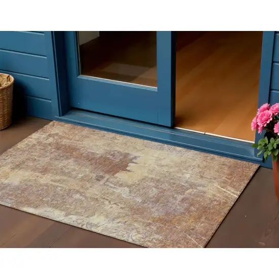 Terra Cotta And Beige Abstract Washable Indoor Outdoor Area Rug Photo 1