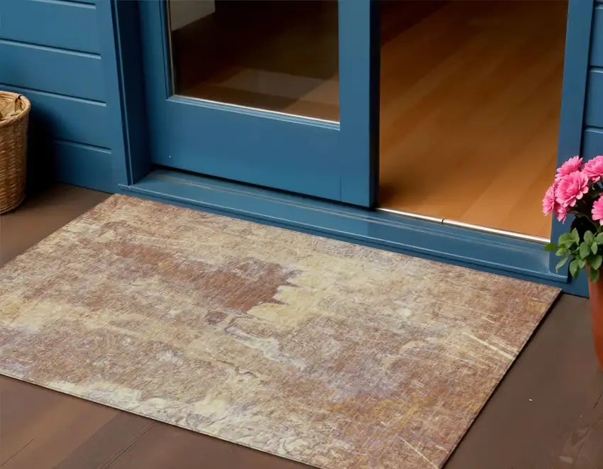 Terra Cotta And Beige Abstract Washable Indoor Outdoor Area Rug Photo 1