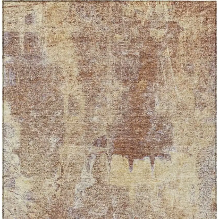 Terra Cotta And Beige Abstract Washable Indoor Outdoor Area Rug Photo 5