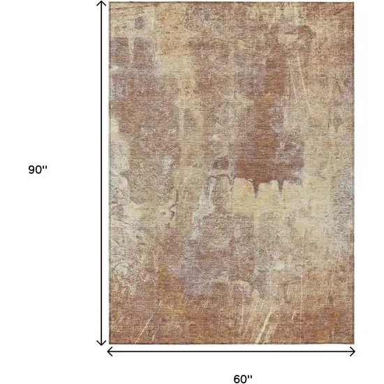 Terra Cotta And Beige Abstract Washable Indoor Outdoor Area Rug Photo 3