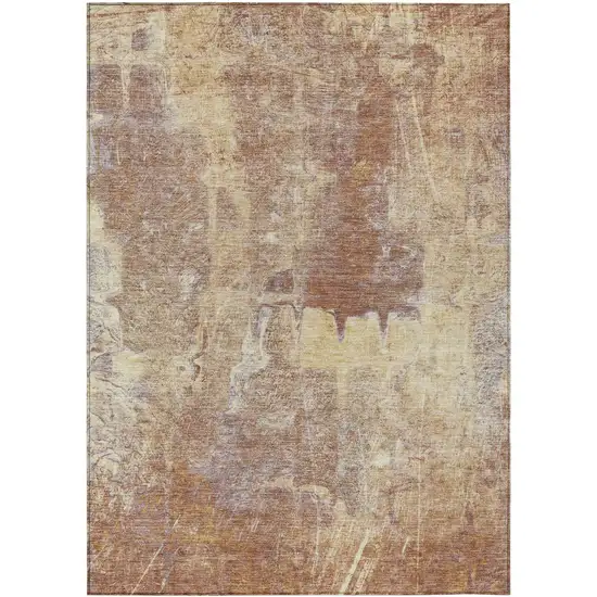 Terra Cotta And Beige Abstract Washable Indoor Outdoor Area Rug Photo 2