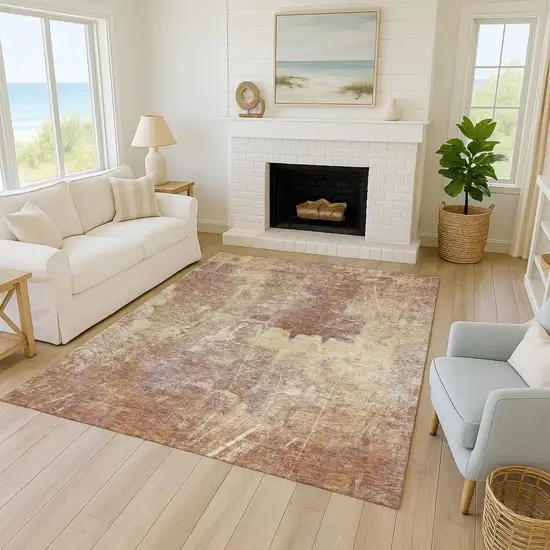 Terra Cotta And Beige Abstract Washable Indoor Outdoor Area Rug Photo 8
