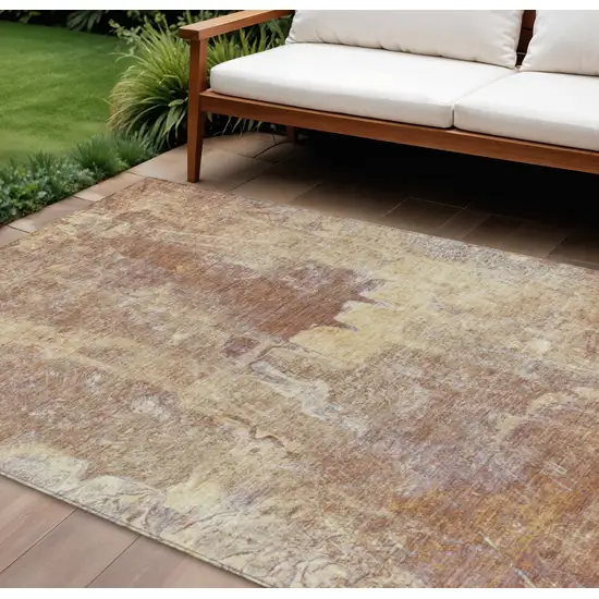 Terra Cotta And Beige Abstract Washable Indoor Outdoor Area Rug Photo 1