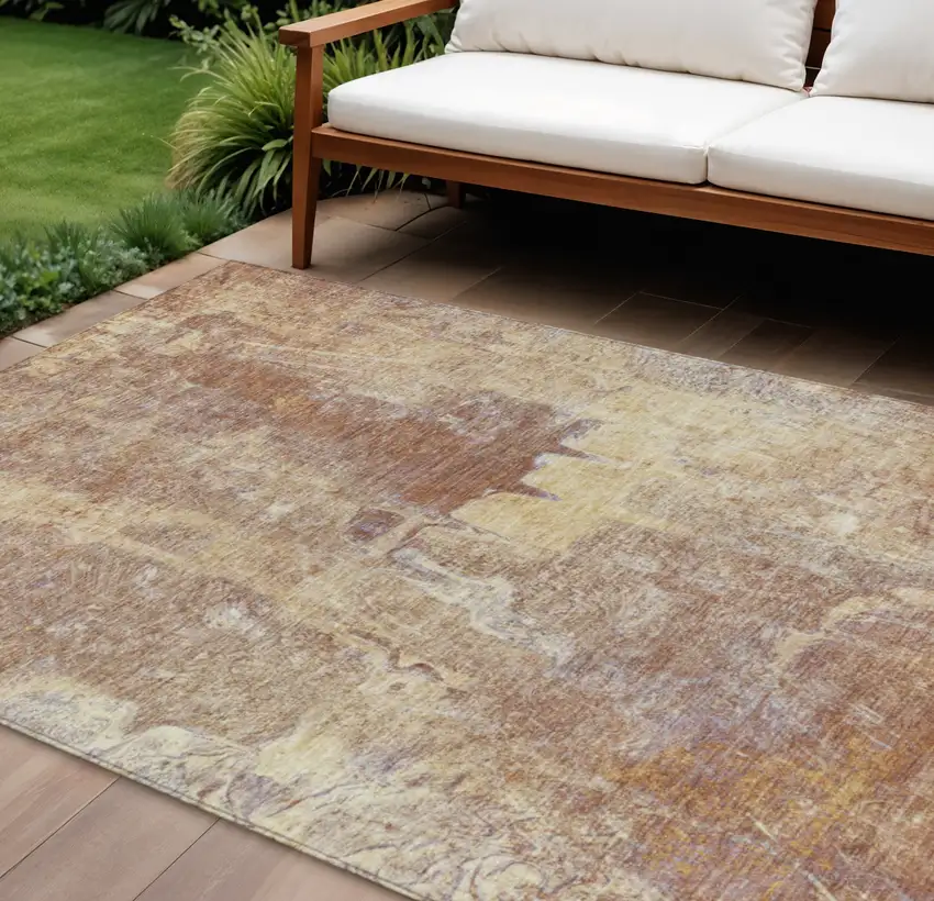 Terra Cotta And Beige Abstract Washable Indoor Outdoor Area Rug Photo 1