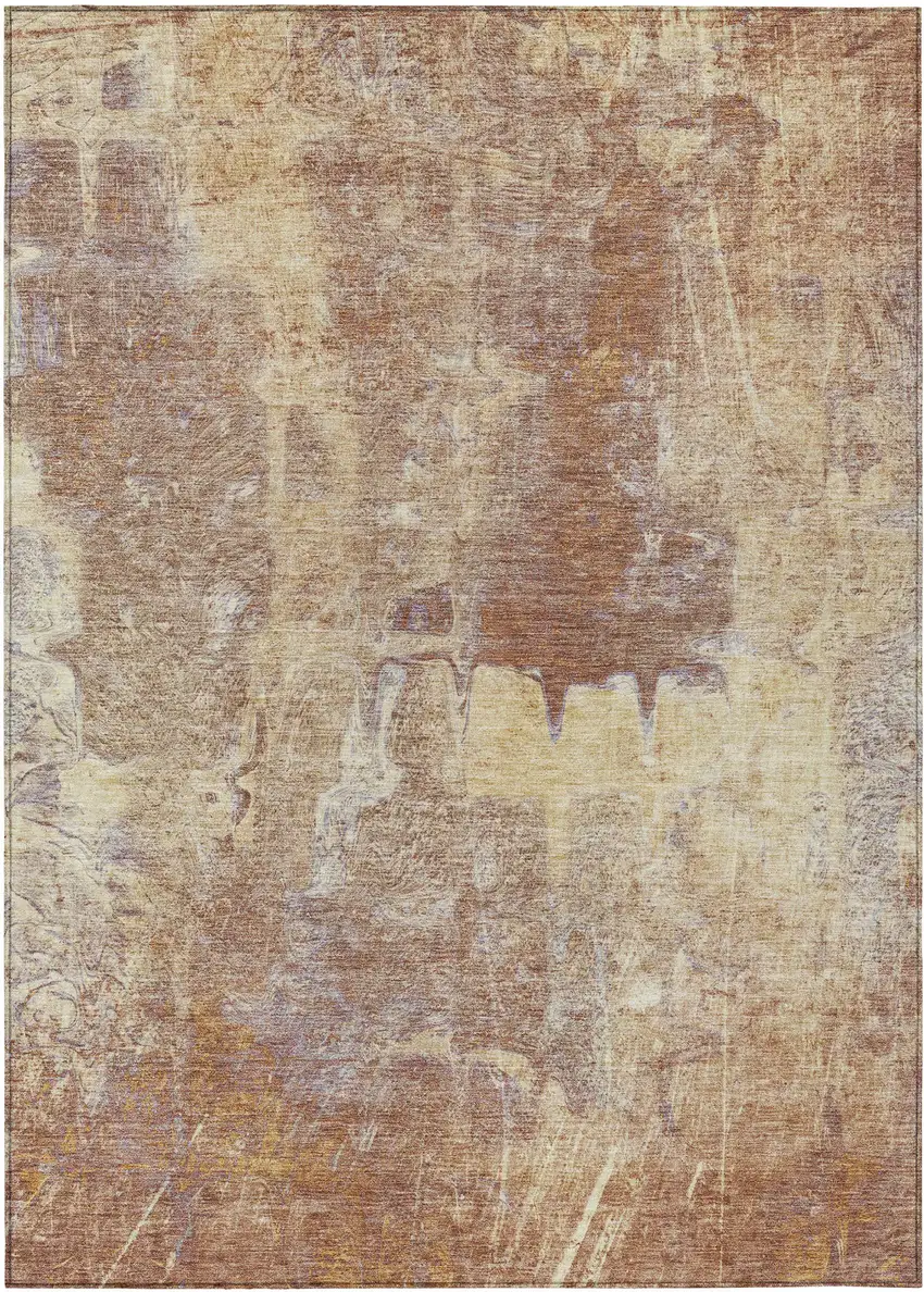 Terra Cotta And Beige Abstract Washable Indoor Outdoor Area Rug Photo 2