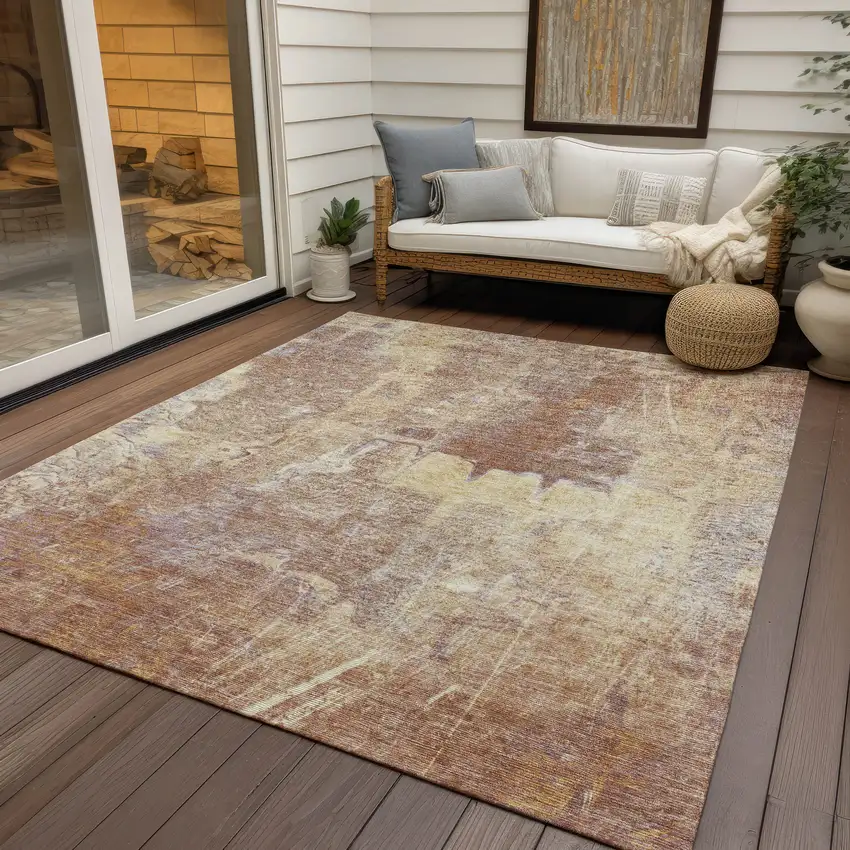 Terra Cotta And Beige Abstract Washable Indoor Outdoor Area Rug Photo 9