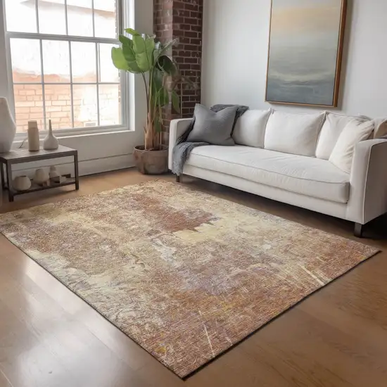 Terra Cotta And Beige Abstract Washable Indoor Outdoor Area Rug Photo 9