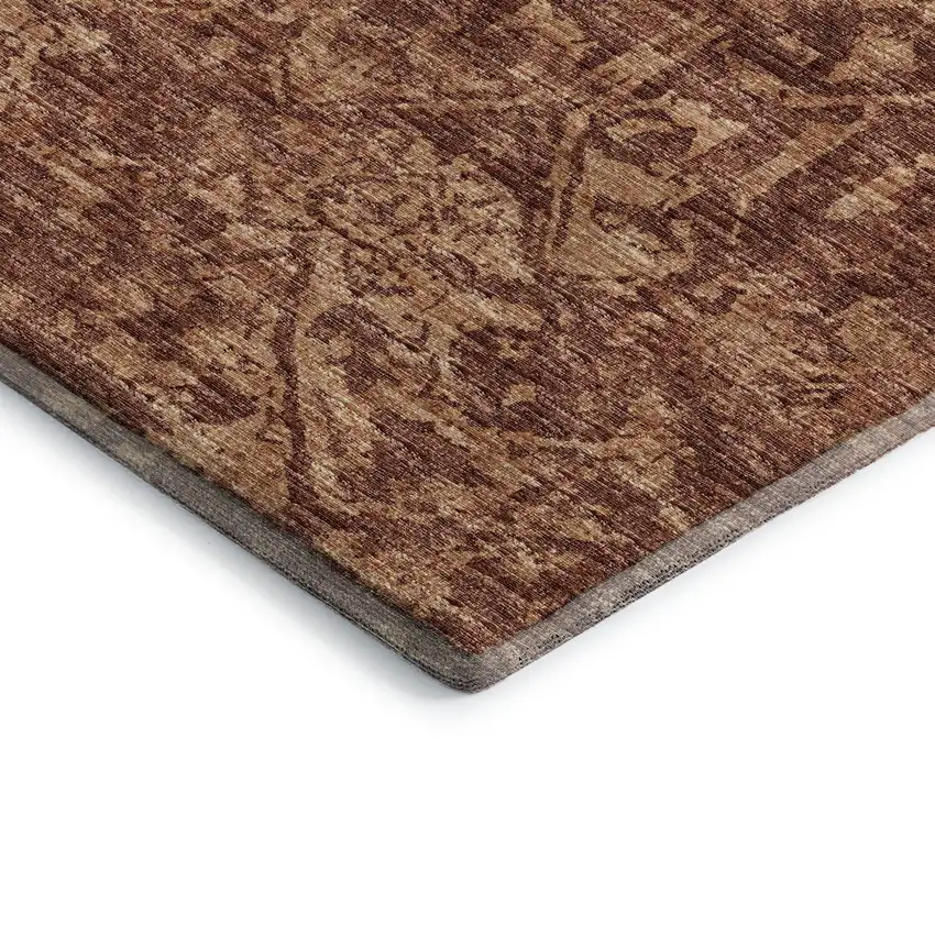 Terra Cotta And Beige Damask Washable Indoor Outdoor Area Rug Photo 5