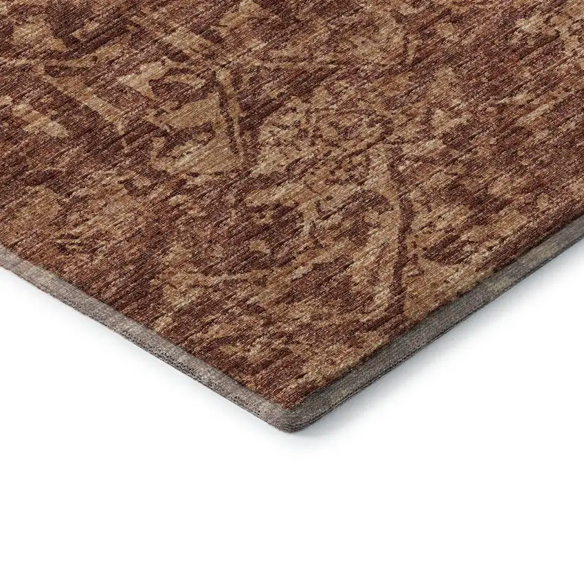 Terra Cotta And Beige Damask Washable Indoor Outdoor Area Rug Photo 3
