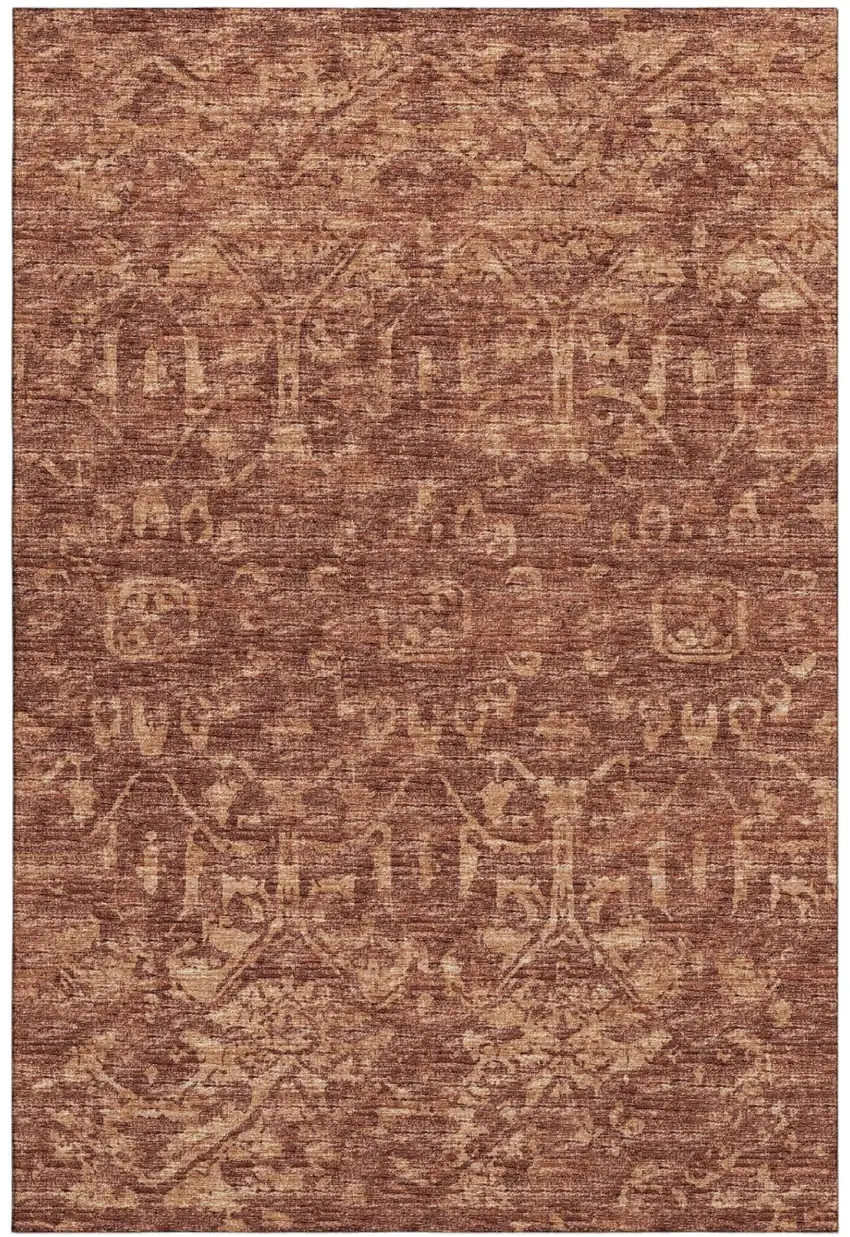 Terra Cotta And Beige Damask Washable Indoor Outdoor Area Rug Photo 2