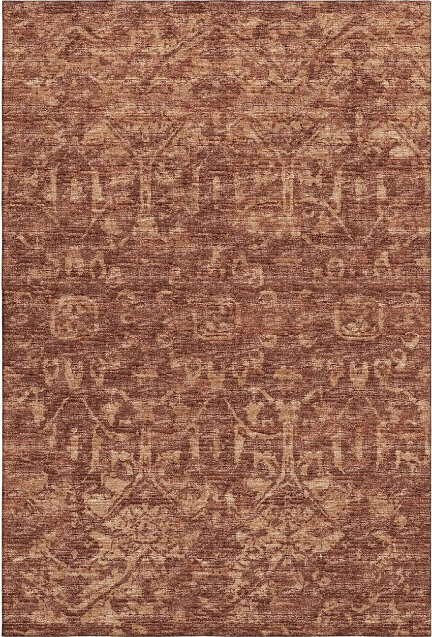 Terra Cotta And Beige Damask Washable Indoor Outdoor Area Rug Photo 9