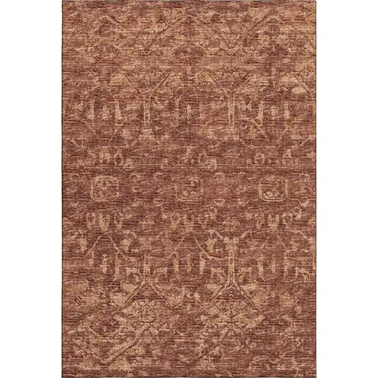 Terra Cotta And Beige Damask Washable Indoor Outdoor Area Rug Photo 8