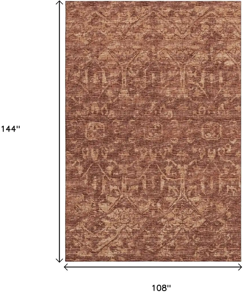 Terra Cotta And Beige Damask Washable Indoor Outdoor Area Rug Photo 3