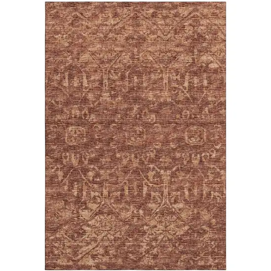 Terra Cotta And Beige Damask Washable Indoor Outdoor Area Rug Photo 2