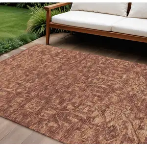 Photo of Terra Cotta And Beige Damask Washable Indoor Outdoor Area Rug
