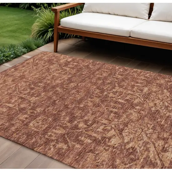Terra Cotta And Beige Damask Washable Indoor Outdoor Area Rug Photo 1