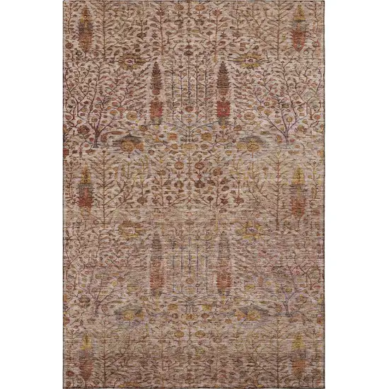 Terra Cotta And Beige Floral Vines Washable Area Rug With UV Protection Photo 4