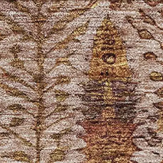 Terra Cotta And Beige Floral Vines Washable Area Rug With UV Protection Photo 7