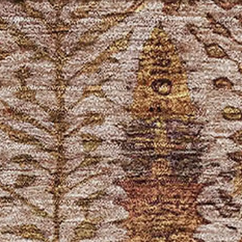 Terra Cotta And Beige Floral Vines Washable Area Rug With UV Protection Photo 7