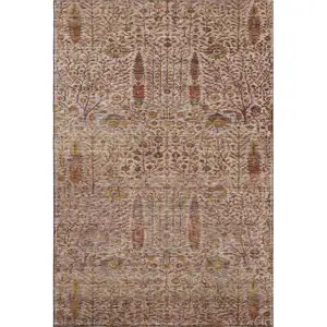 Photo of Terra Cotta And Beige Floral Vines Washable Area Rug With UV Protection