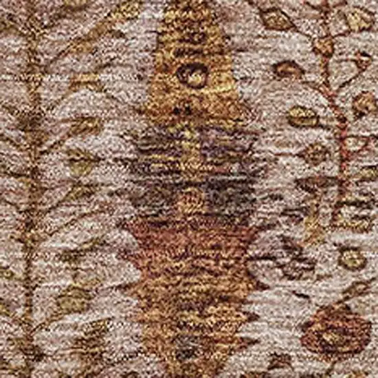 Terra Cotta And Beige Floral Vines Washable Area Rug With UV Protection Photo 7